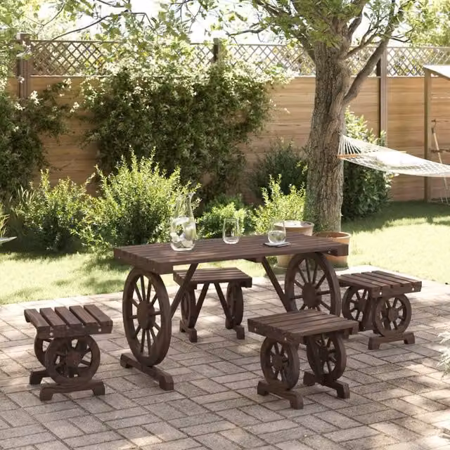 Berkfield Home 5 Piece Solid Wood Fir Garden Dining Set in Brown – 1