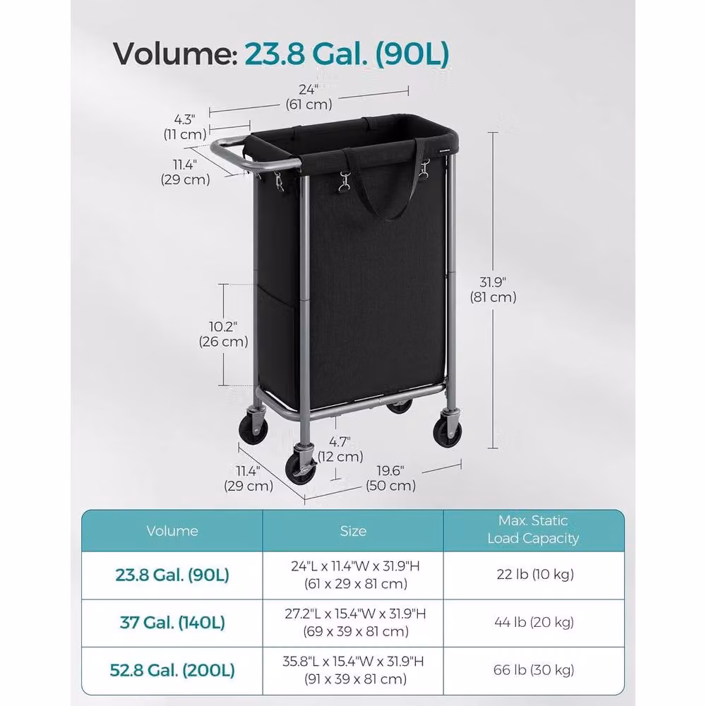 SONGMICS Wheeled Laundry Hamper with Removable Liner and Handles, Black – 2