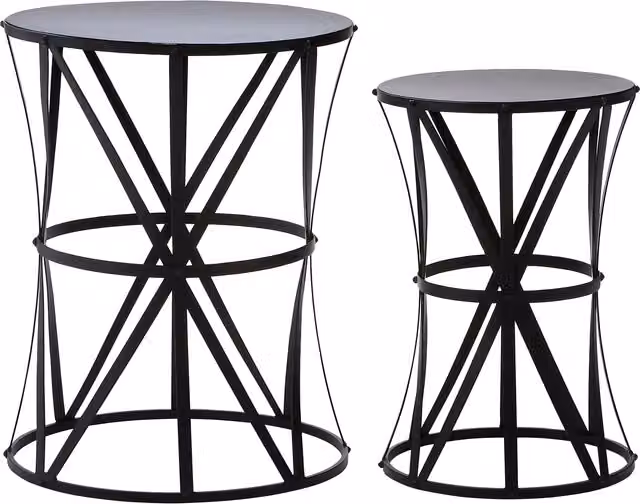 Orsina Set of 2 Black Metal Side Tables with Geometric X-Frame Design and Round Stud Detail – 1