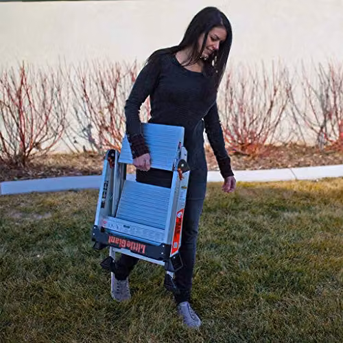 Little Giant 2 Tread Jumbo Folding Aluminium Step Stool in Silver with Built-in Tool Tray and High Handrail, Top Tread Height: 46 cm – 2