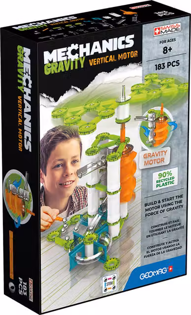 Geomag Mechanics Gravity Recycled Vertical Motor Creative Construction Set, Green, 183 Pieces