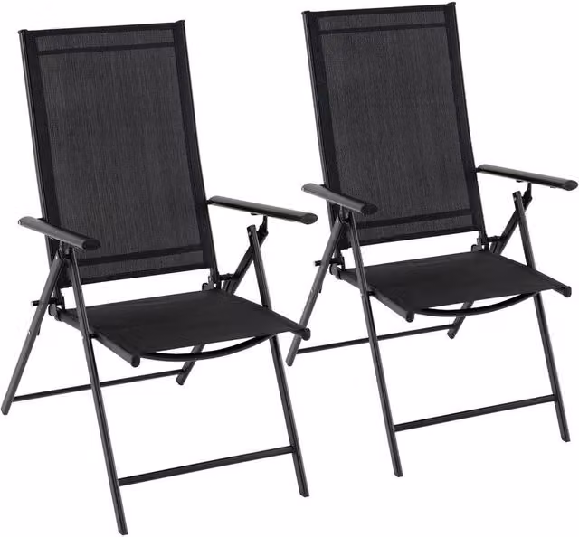 Kelvenix Set of 2 Black Metal Folding Patio Chairs for Garden and Terrace