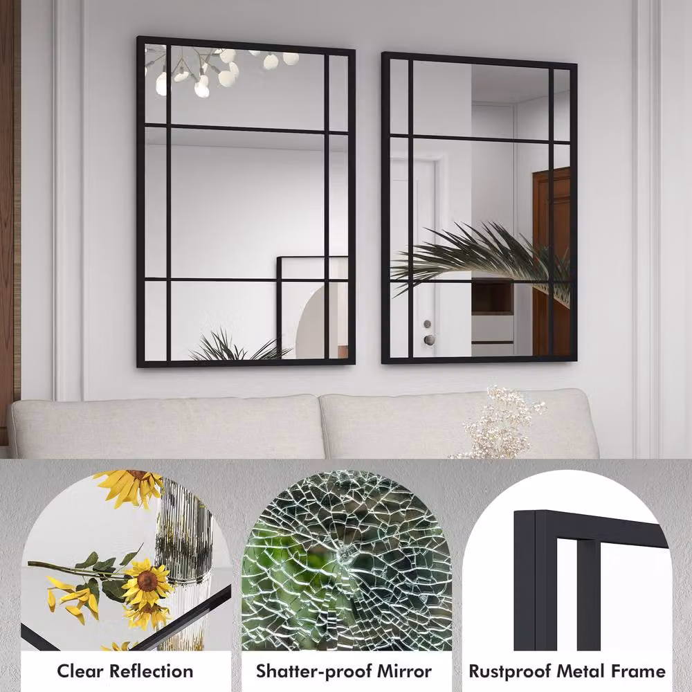 Costway Modern Rectangular Wall Mounted Decorative Mirror in Black, W: 100 cm, H: 70 cm – 10