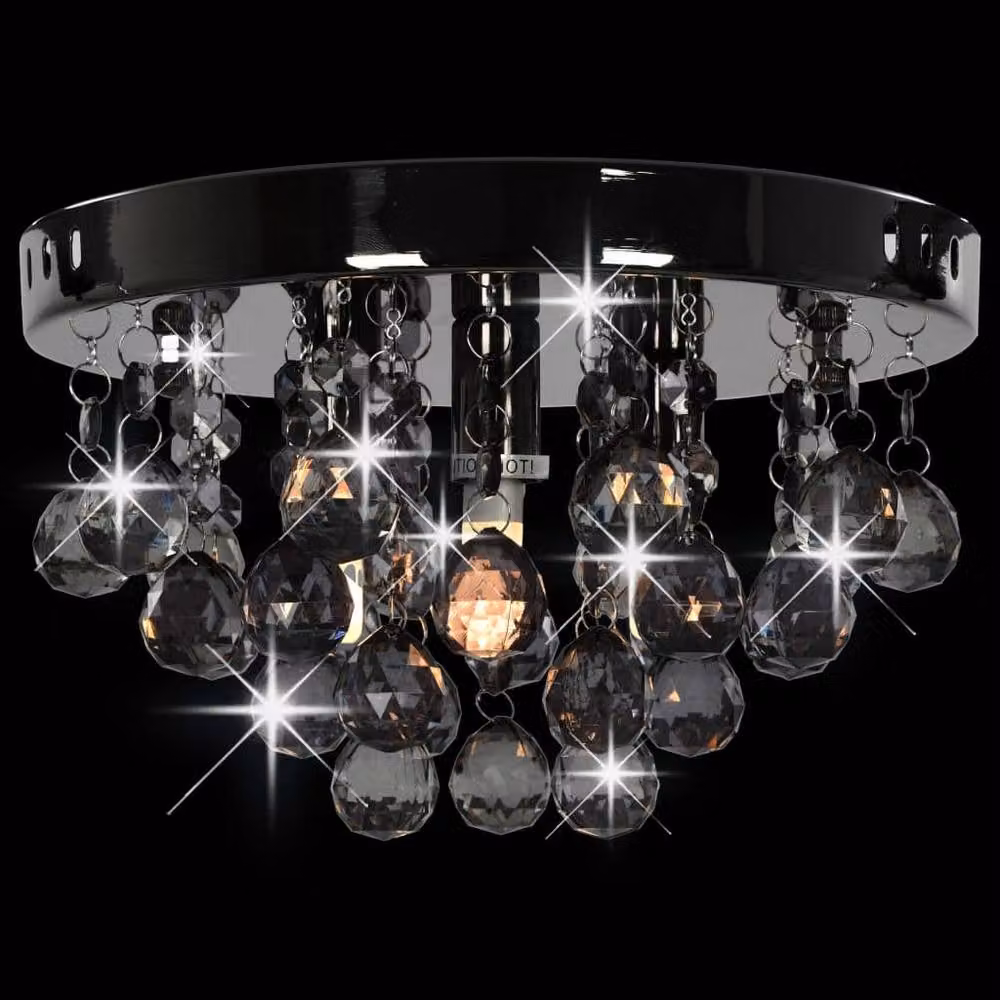 Berkfield Home Beautiful Round Ceiling Lamp in Black with Smoky Beads and G9 Bulb – 4