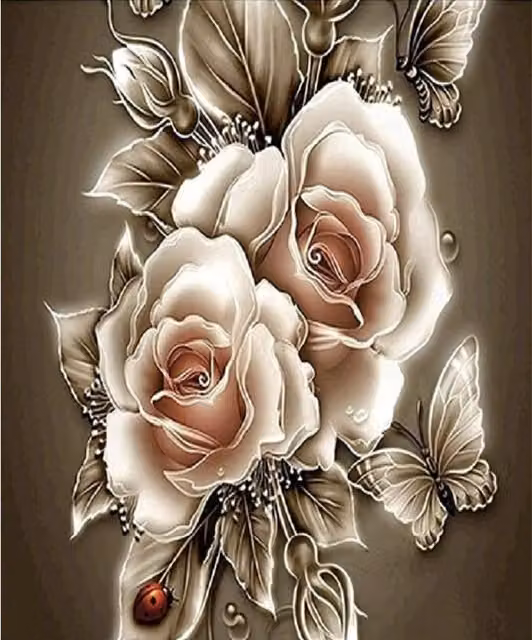 Syntego Roses and Butterfly Diamond Painting Art Kit in Multicolour, Beige and Yellow
