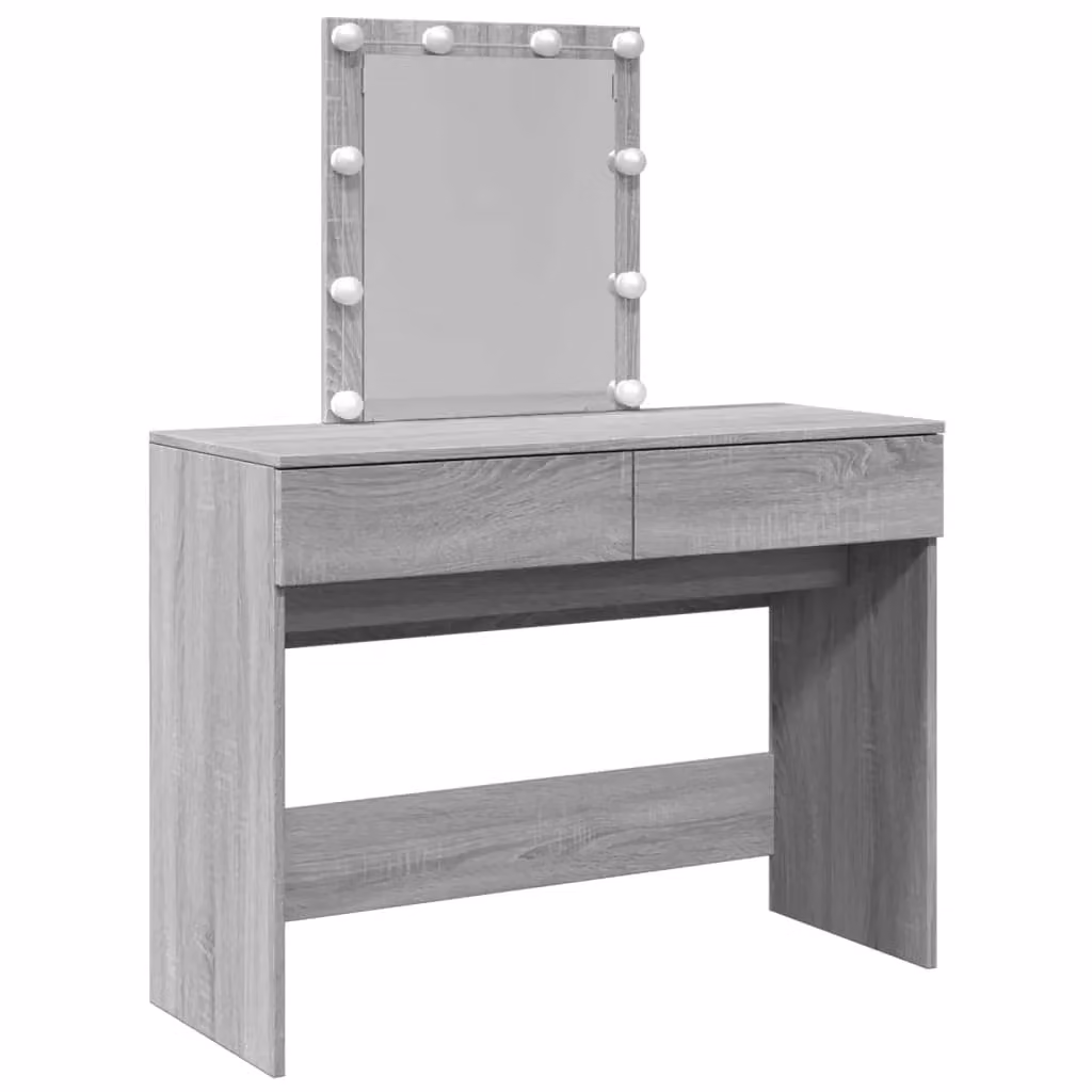 Berkfield Home Modern Grey Sonoma Dressing Table with LED Hollywood Mirror, W/D/H: 100 x 40 x 130 cm – 2