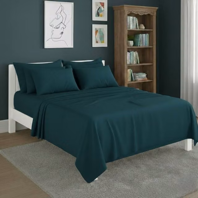 Snug City Plain Teal Poly Cotton Easy Care Fitted Sheet and Matching Pillowcase Set, Single, W: 90 cm, L: 200 cm
