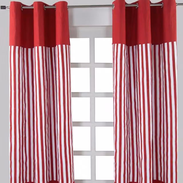Homescapes Red Striped Cotton Eyelet Curtain Pair