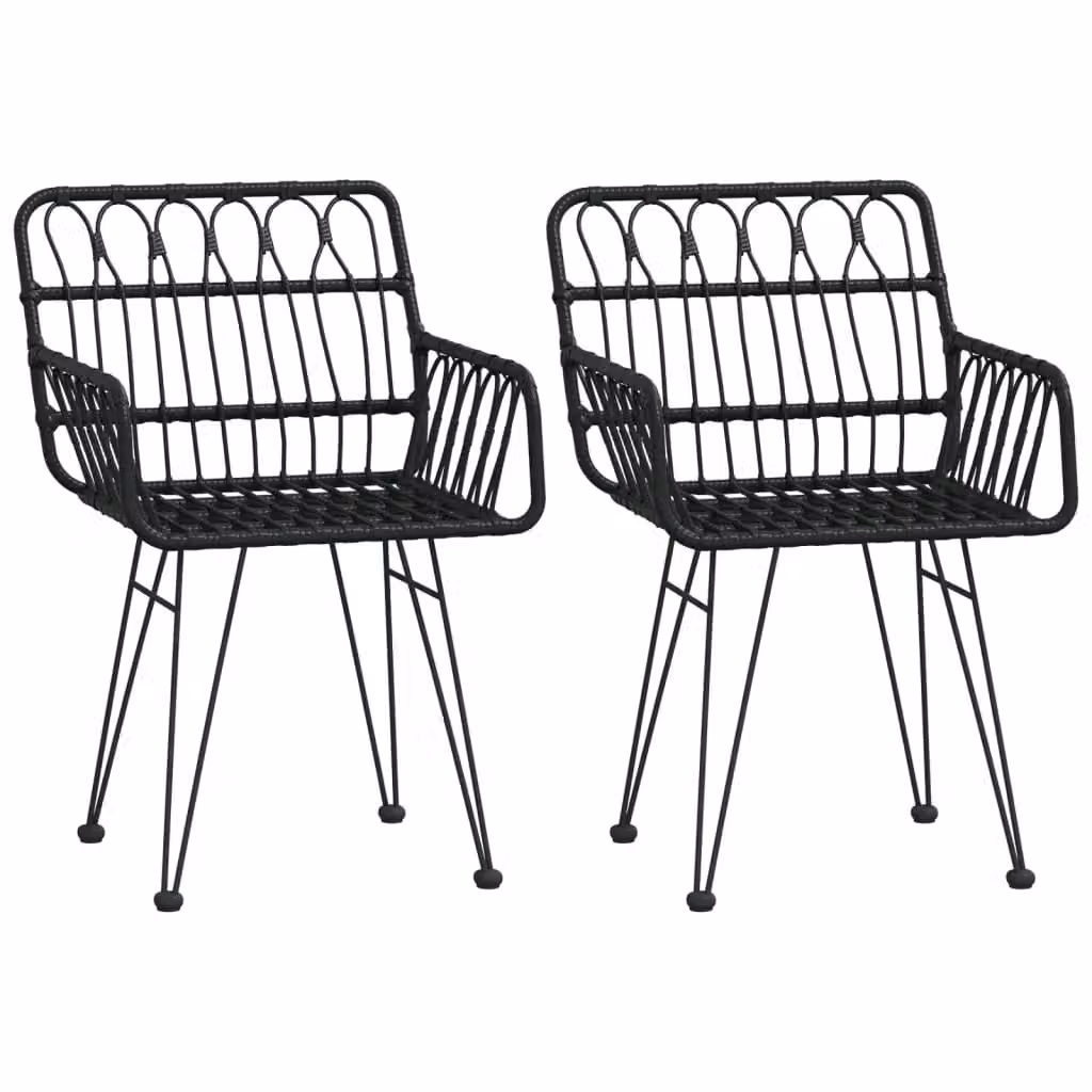 Berkfield Home Set of 2 Black PE Rattan Garden Chairs with Armrests, W/D/H: 56 x 64 x 80 cm – 2