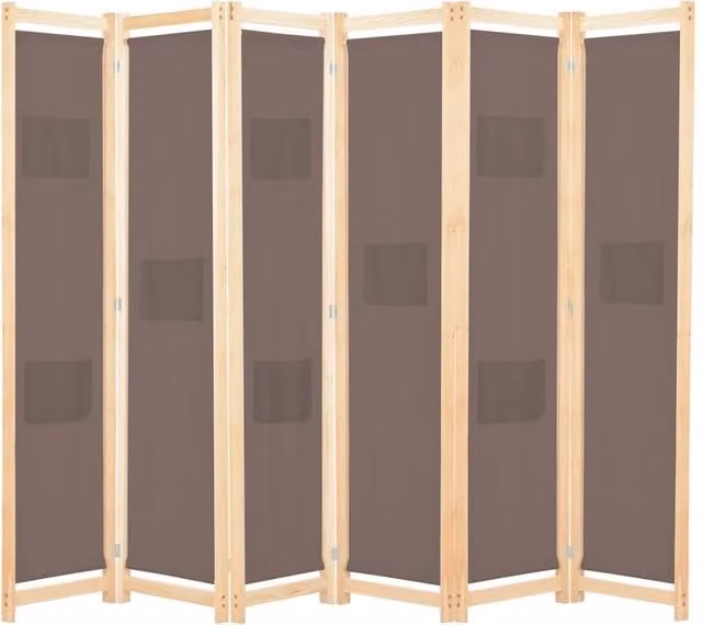 Berkfield Home 6-Panel Brown Fabric Room Divider W/H/D: 240 x 170 x 4 cm – 1