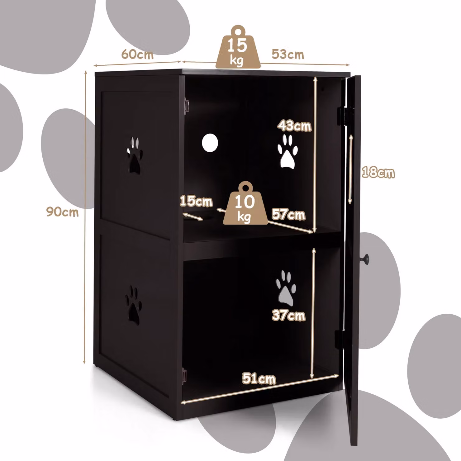 Costway 2-Tier Cat House and Litter Box Enclosure with Side Storage Cabinet, Brown – 2