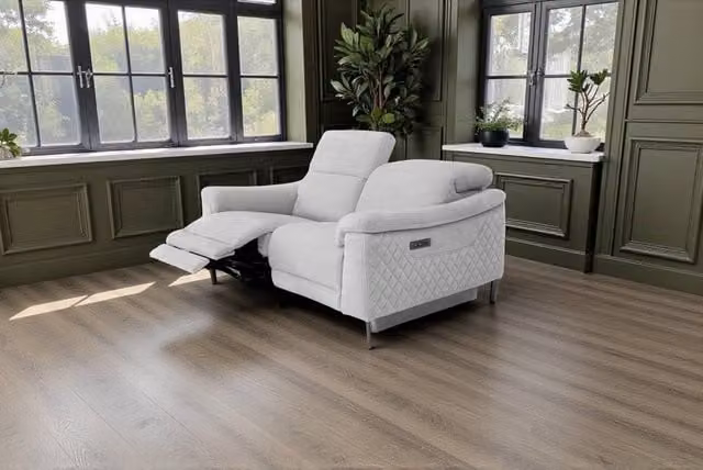 META Orbit 2 Seater Power Recliner Sofa in Light Grey with Adjustable Headrest and USB Charging – 1