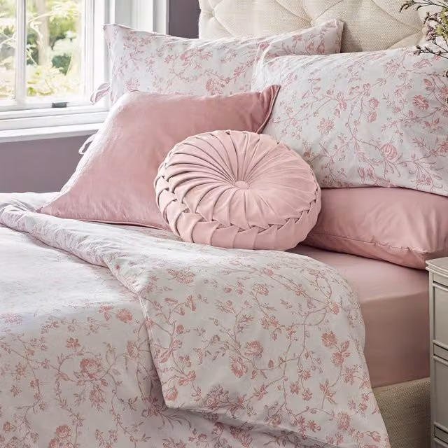 Laura Ashley Aria Floral Cotton Percale Duvet Cover and Pillowcase Set in Pink