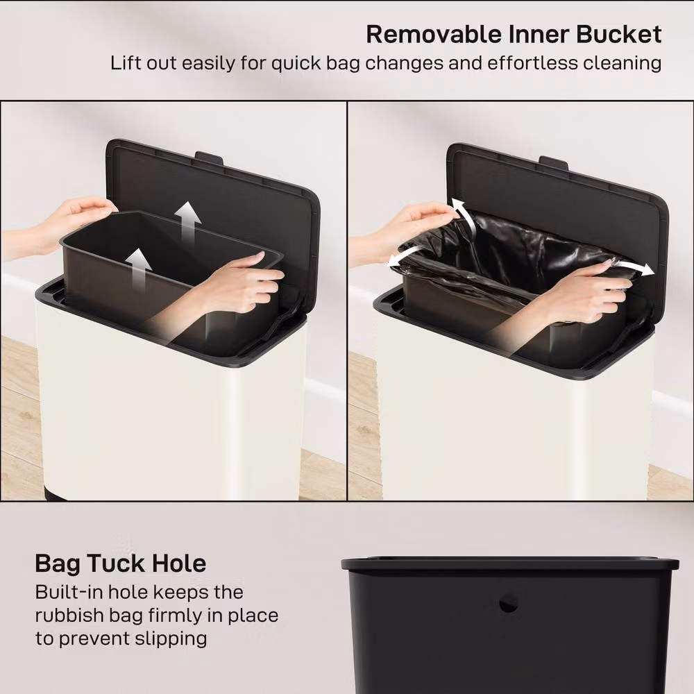 STILVORA 8 L Wall Mounted Stainless Steel Kitchen Bin with Lid and Removable Inner Bucket in Beige – 6