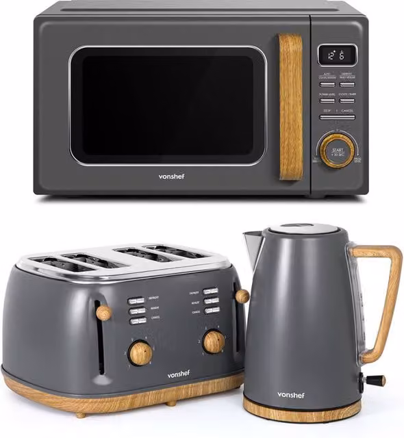 VonShef Fika Grey Microwave Kettle and Toaster Set – 1