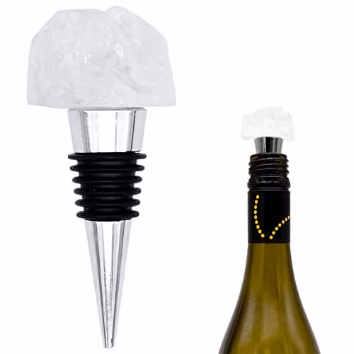 Maison Des Cadeaux Metal Bottle Stopper with Transparent White Clear Quartz Crystal Stone