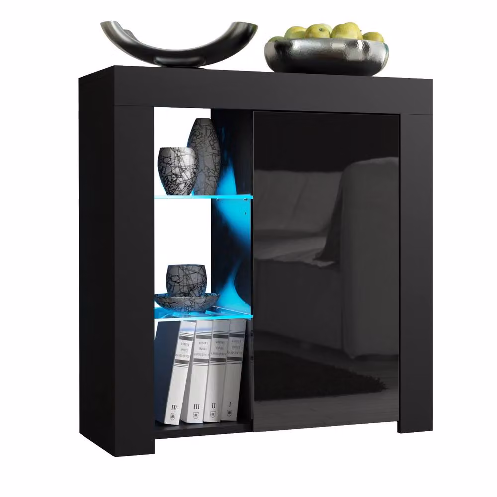 Creative Furniture Serene Sideboard in Black with Glossy Glass Doors and Integrated LED Lighting W/D/H: 83 x 35 x 75 cm – 3