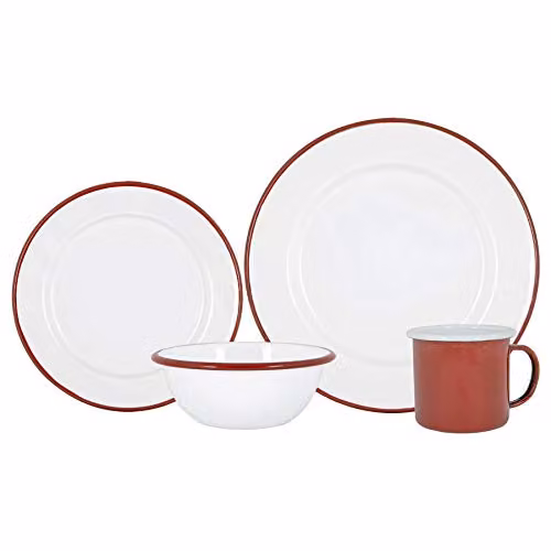 Argon Tableware 16-Piece Red and White Enamel Dinner Set