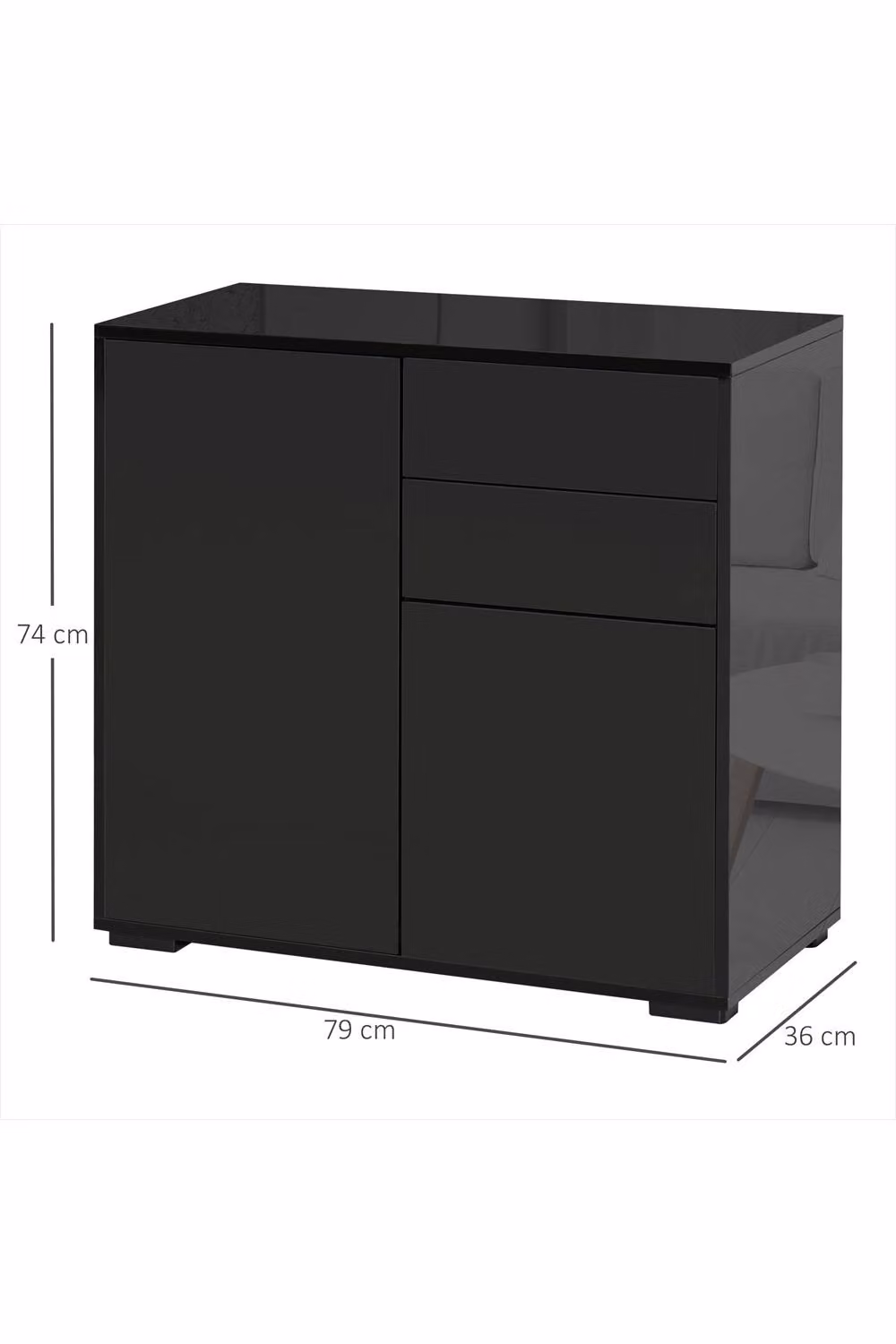 ERGOVEXA High Gloss Modern Sideboard in Black with 2 Drawers and Push-Open Design – 2