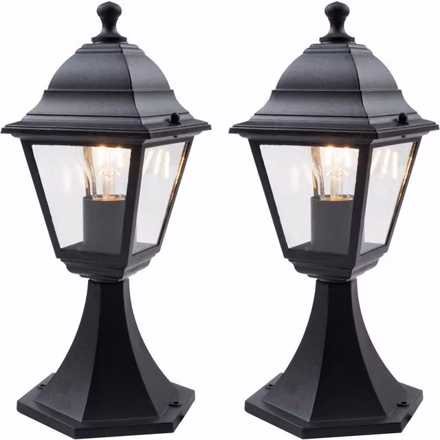 First Choice Lighting Cambridge Set of 2 Black Four Sided Lantern IP44 Outdoor Post Lights