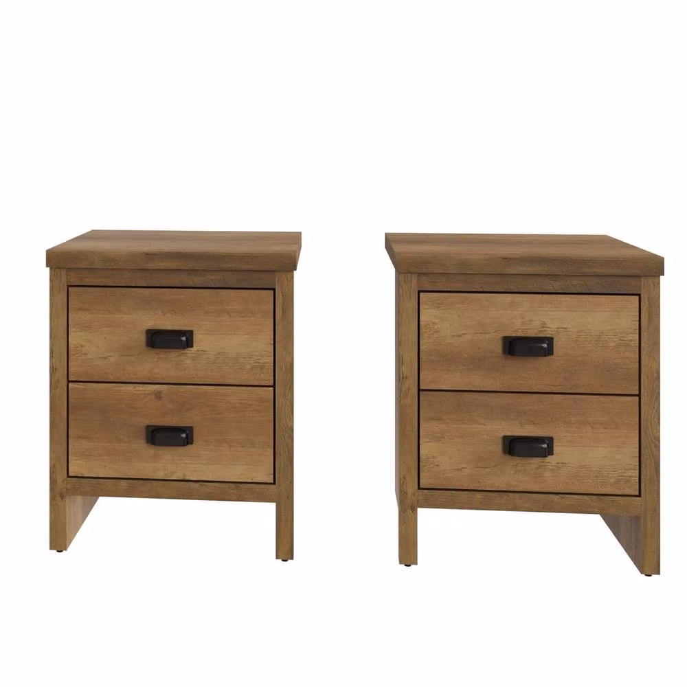 FORGEVIO Pair of Knotty Wild Oak Bedside Tables with 2 Drawers in Brown – 3