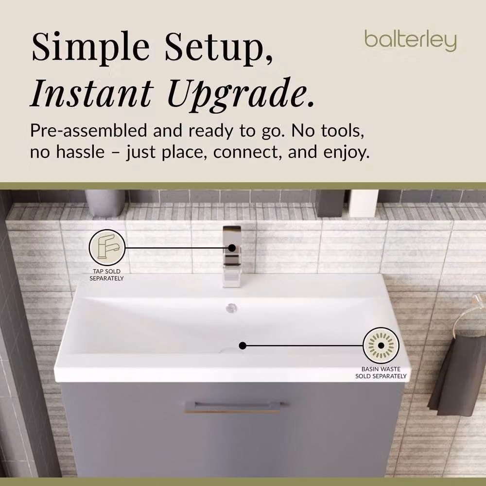 Balterley Contemporary Floor Standing 2 Drawer Bathroom Vanity Unit with Mid-Edge Ceramic Basin, Satin Grey, W: 80 cm, D: 39 cm, H: 84 cm – 4