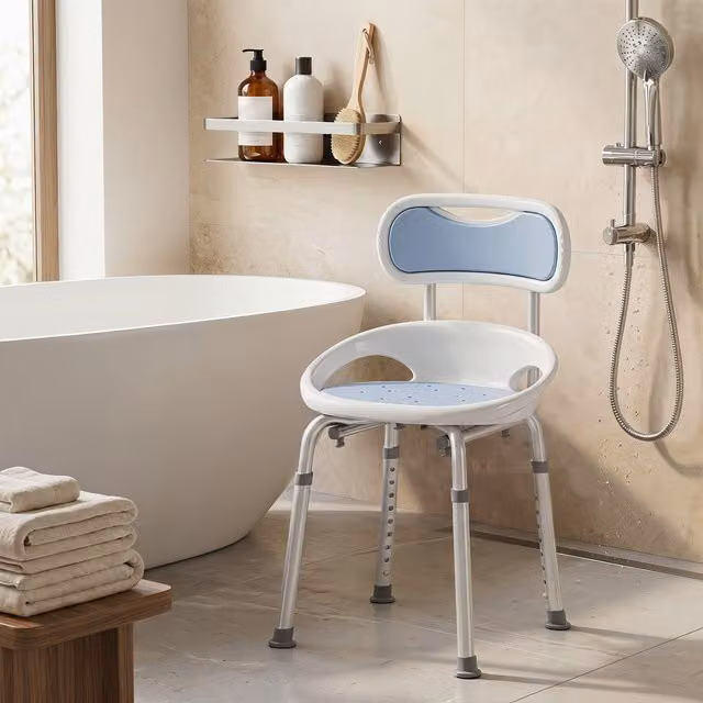 HOMCOM White Shower Chair with Adjustable Height Legs and Side Support
