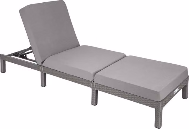 tectake Sofia Rattan Sun Lounger in Grey with Weatherproof Cushion and Adjustable Headrest – 1