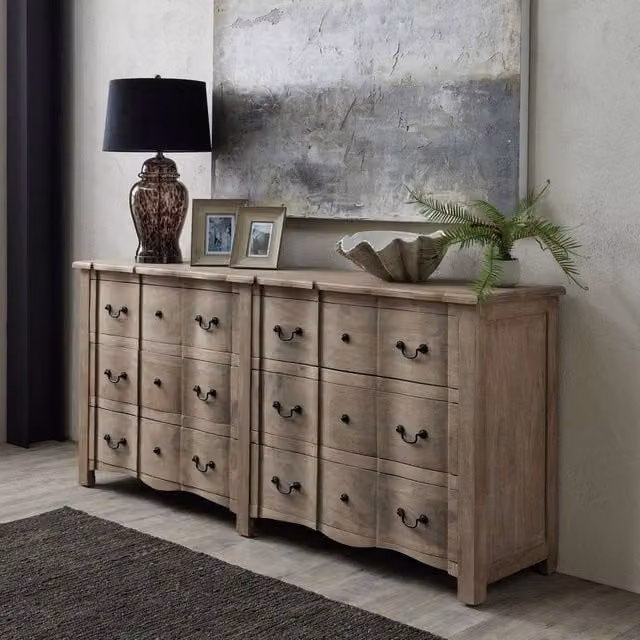 Wyld Haus Montagnac Double Dresser in Weathered Grey Wood with 12 Drawers – 1