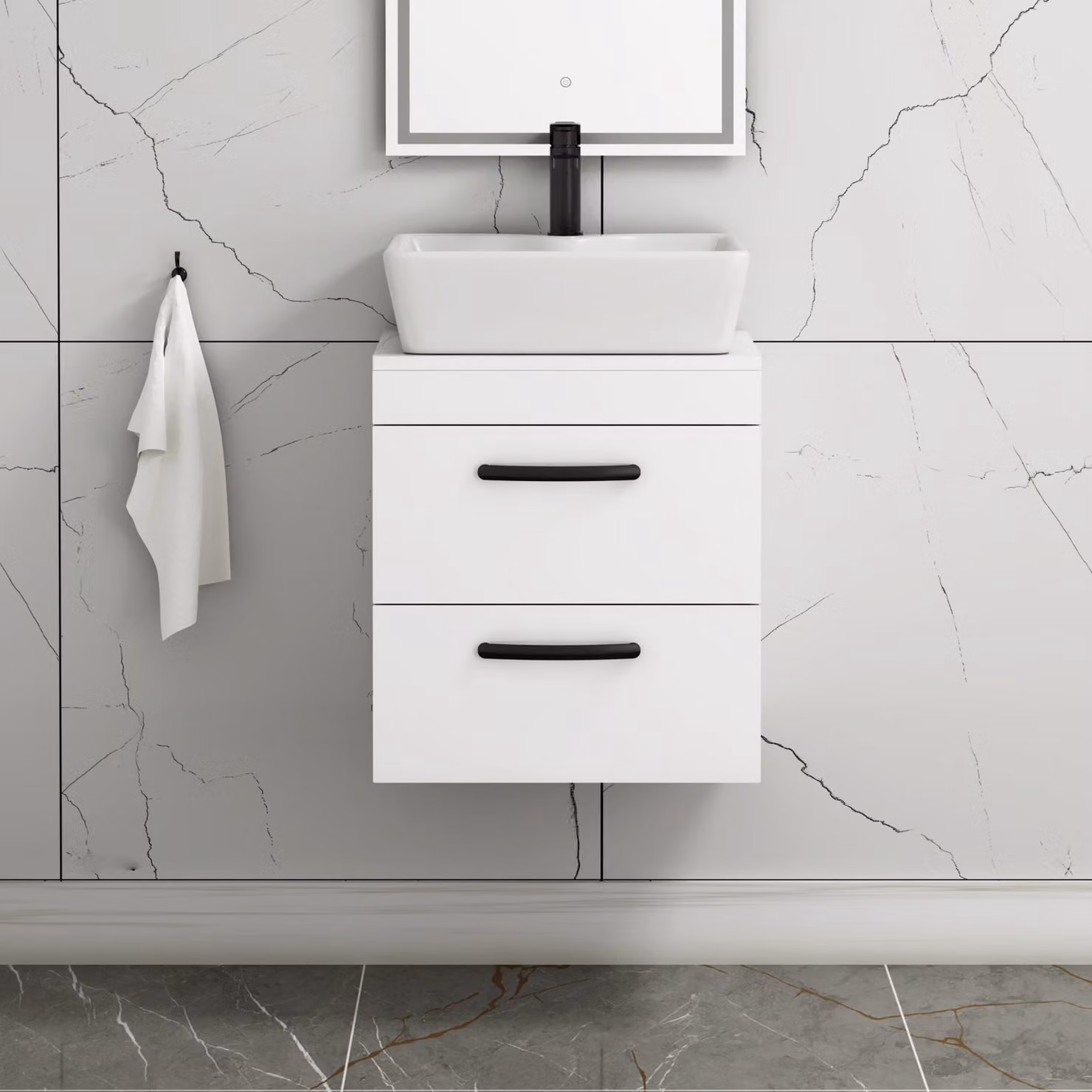 Royal Bathrooms Turin Wall Mounted 2 Drawer Bathroom Vanity Unit in White Matt MDF