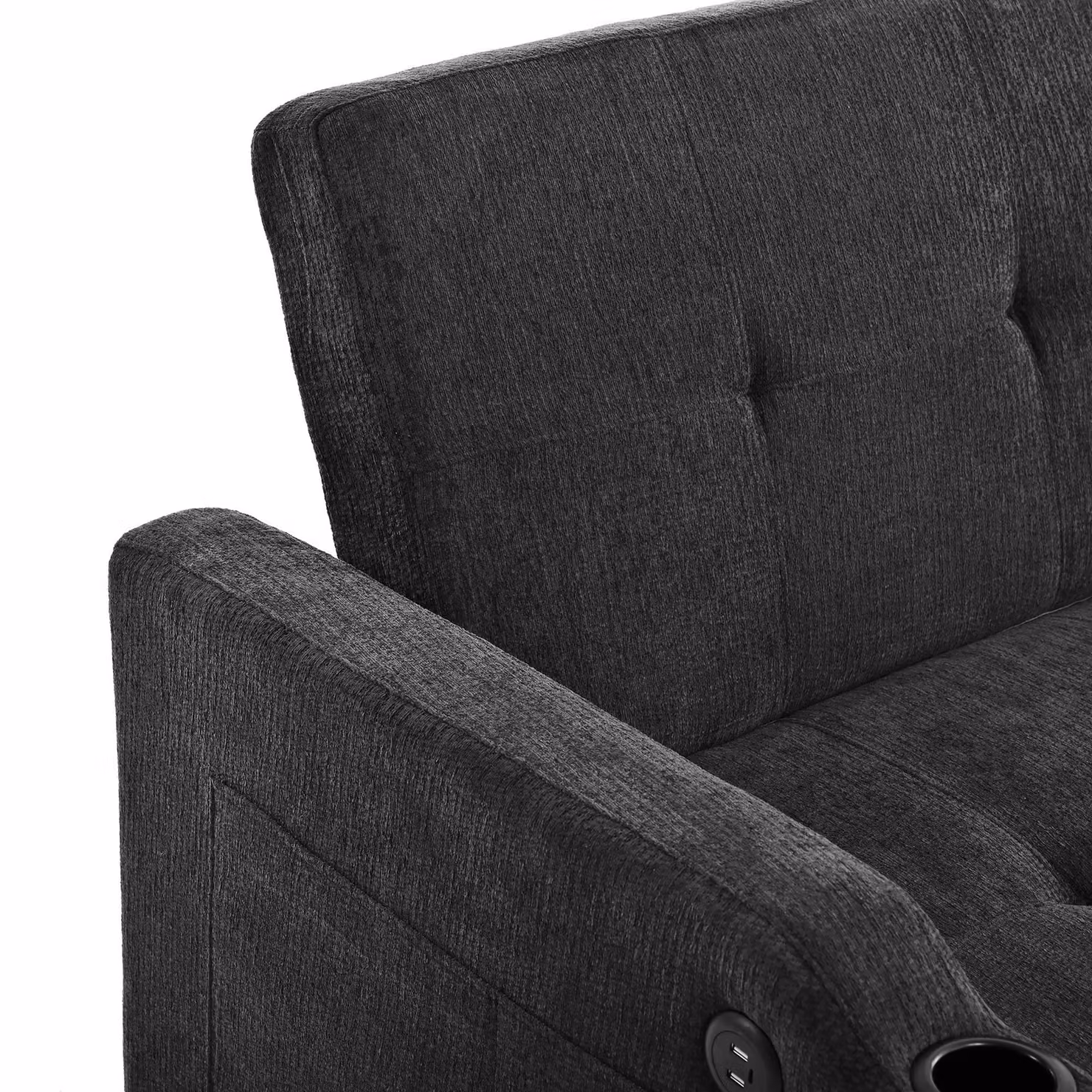 Aosom UK Convertible Sofa Bed with Adjustable Backrest, USB and Type-C Charging, Cup Holder and Pull-out Drawer, Dark Grey, W/D/H: 173 x 135 x 58 cm – 5