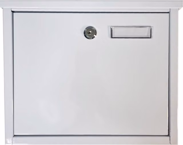 Furnished White Wall Mounted Outdoor Letterbox with Cylinder Lock, H 31.0 cm x W 27.0 cm x D 11.0 cm