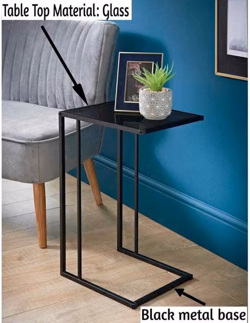 Kelvenix C-Shaped Sofa Side End Table in Black