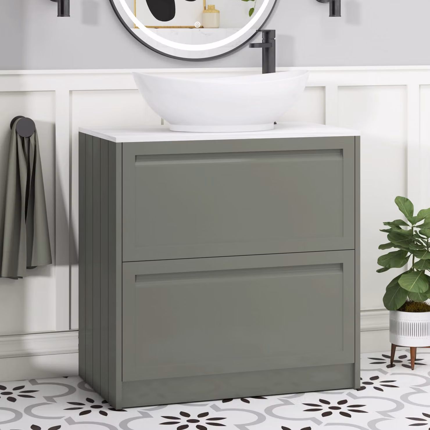 Royal Bathrooms Elmore 800mm Matt Green Floor Standing 2 Drawer Vanity Unit with Amaze Basin