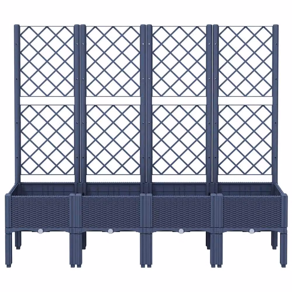 Berkfield Home Garden Planter with Trellis in Blue Grey, W: 160 cm, D: 40 cm, H: 142 cm – 3