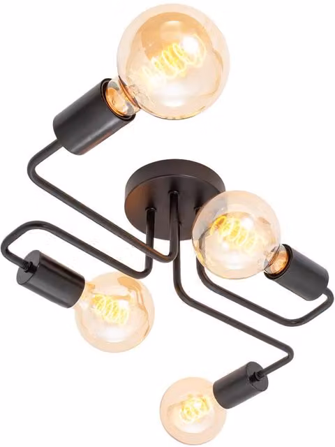 Happy Homewares Industrial Vintage Matte Black Metal Ceiling Light with Looping Arms – 1