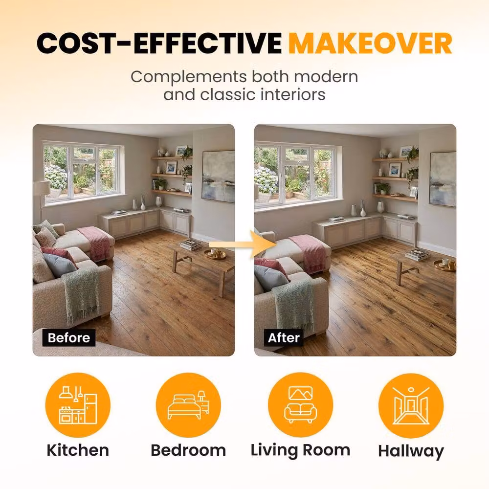 Novecrafto Self Adhesive Wood Look Vinyl Floor Planks, 10 Pieces, Covers 1.39m2, Beige and Brown – 6
