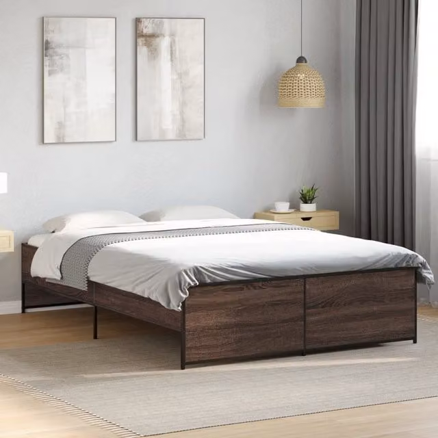 Berkfield Home Small Double Bed Frame in Brown Oak, W/D/H: 120 x 200 cm
