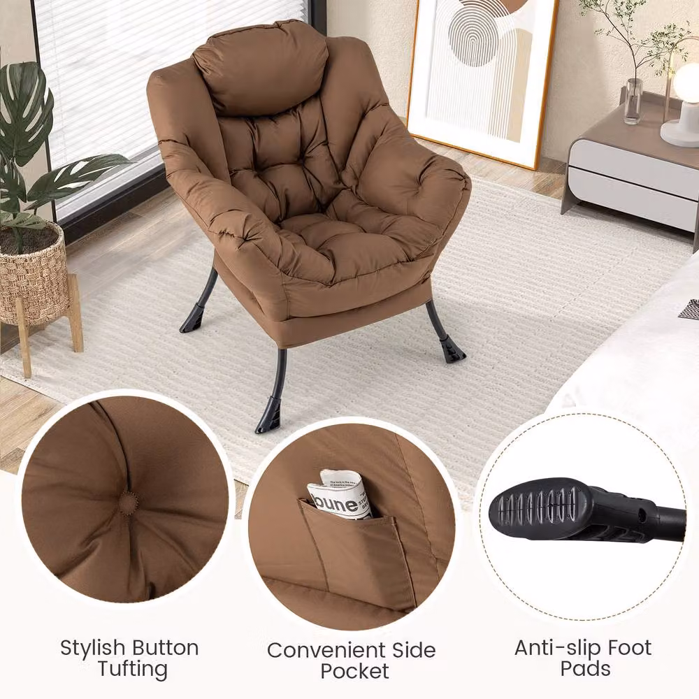 Costway Modern Leisure Reading Lounge Chair with Ottoman in Brown – 5