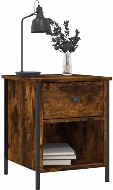 Berkfield Home Durable Bedside Cabinet in Smoked Oak Brown, W/D/H: 40 x 42 x 50 cm