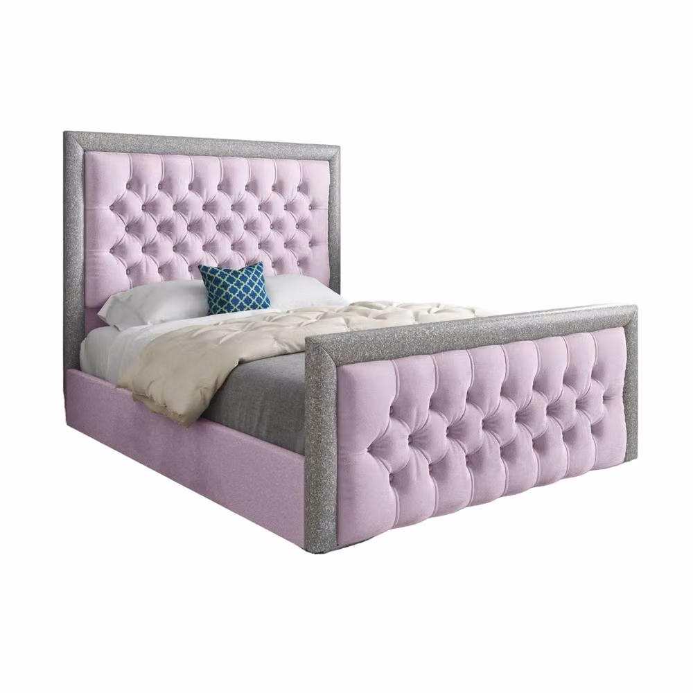Casani Thorpe Upholstered Pink Soft Velvet Designer Bed Frame W/D/H: 200 x 90 x 137 cm – 3