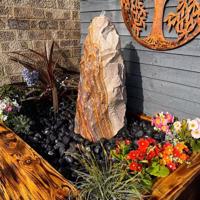 Tranquillity Water Features Spring Stone Sandstone Monolith Water Feature in Grey and Multicolour, Height: 60 cm