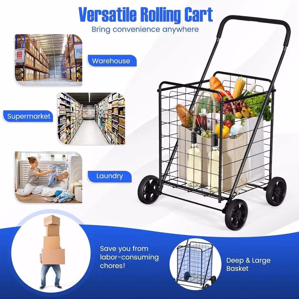 SPETLEK Portable Utility Grocery Rolling Cart, 83L, Black – 3