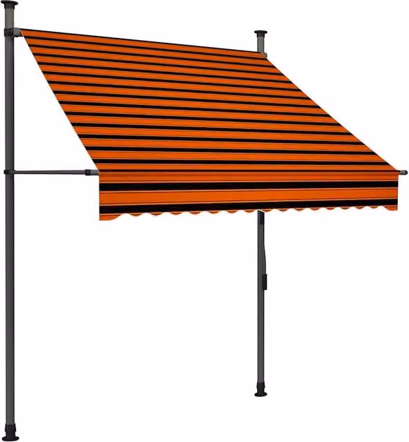 Berkfield Home Manual Retractable Striped Awning with LED, Orange and Brown, Width: 150 cm – 1