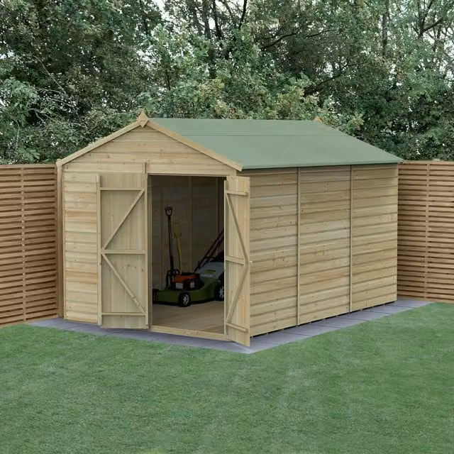 Beckwood Apex Wood Shed in Green and Beige with Gable Roof and Floor Lock