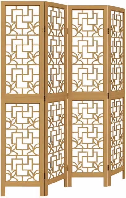 Berkfield Home 4-Panel Room Divider in Light Tan Brown Solid Paulownia Wood