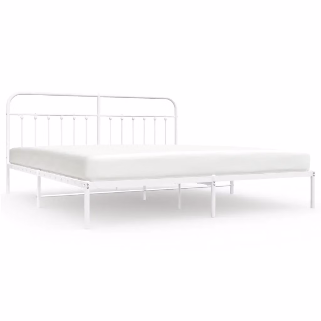 Berkfield Home Metal Bed Frame with Headboard in White, 200 x 200 cm – 2