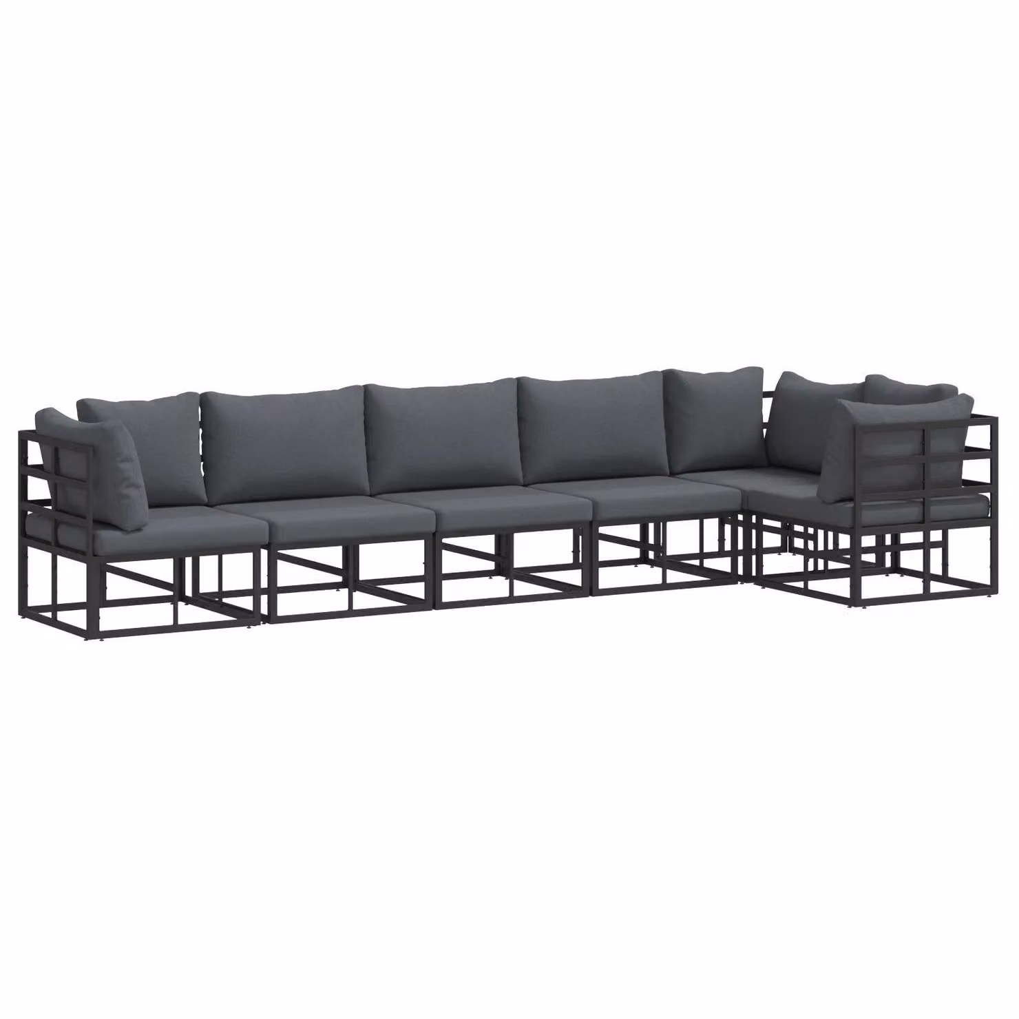 Berkfield Home 6 Piece L-Shape Garden Sofa Set with Cushions and Pillows in Black Powder Coated Aluminium – 1