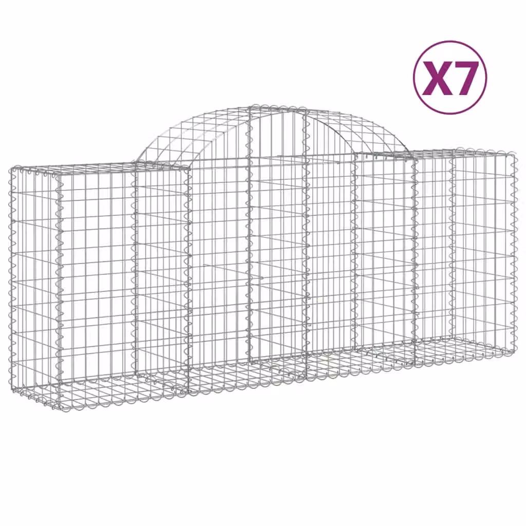 Berkfield Home Arched Gabion Baskets, 7 Piece Set, Silver Galvanised Steel, W: 200 cm, D: 50 cm, H: 80-100 cm – 2