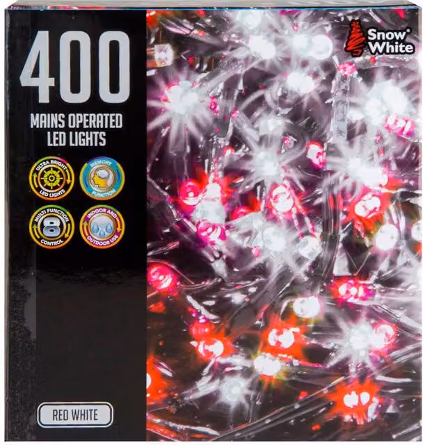 VFM e-Store Christmas Multicolour String Lights with 400 Red and White Bulbs, Length: 12m